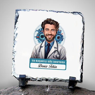Karikatürlü En Başarılı Erkek Göz Doktoru Dekoratif Taş - 1
