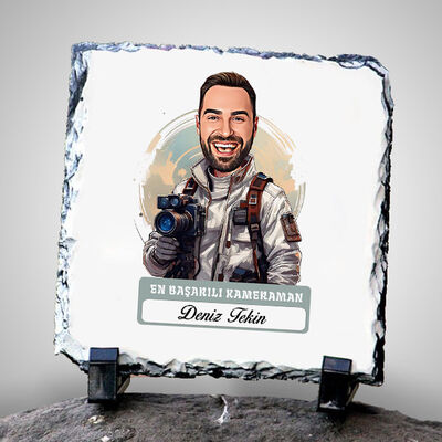 Karikatürlü En Başarılı Erkek Kameraman Dekoratif Taş - 1