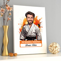 Karikatürlü En Başarılı Erkek Karateci Kanvas Tablo - 2