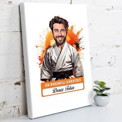 Karikatürlü En Başarılı Erkek Karateci Kanvas Tablo - 1