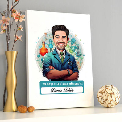Karikatürlü En Başarılı Erkek Kimya Mühendisi Kanvas Tablo - 2