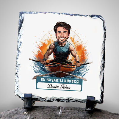 Karikatürlü En Başarılı Erkek Kürekçi Dekoratif Taş - 1
