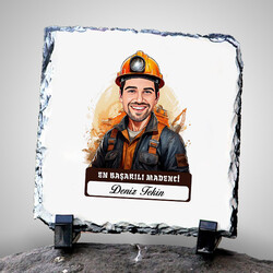 Karikatürlü En Başarılı Erkek Madenci Dekoratif Taş