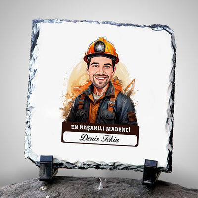 Karikatürlü En Başarılı Erkek Madenci Dekoratif Taş - 1