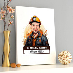 Karikatürlü En Başarılı Erkek Madenci Kanvas Tablo - 2