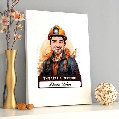 Karikatürlü En Başarılı Erkek Madenci Kanvas Tablo - 2
