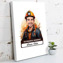 Karikatürlü En Başarılı Erkek Madenci Kanvas Tablo - 1