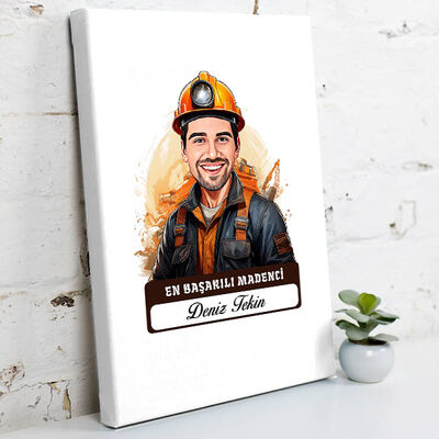 Karikatürlü En Başarılı Erkek Madenci Kanvas Tablo - 1