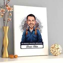 Karikatürlü En Başarılı Erkek Makine Mühendisi Kanvas Tablo - 2