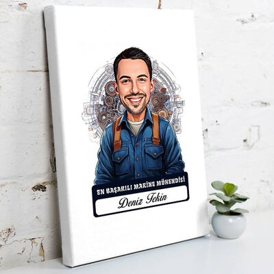 Karikatürlü En Başarılı Erkek Makine Mühendisi Kanvas Tablo - 1