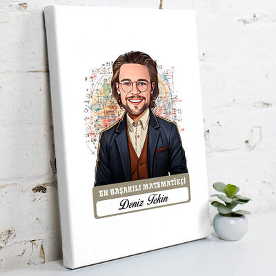 Karikatürlü En Başarılı Erkek Matematikçi Kanvas Tablo - 1