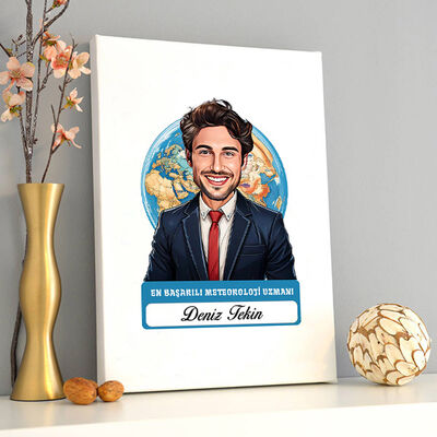 Karikatürlü En Başarılı Erkek Meteoroloji Uzmanı Kanvas Tablo - 2