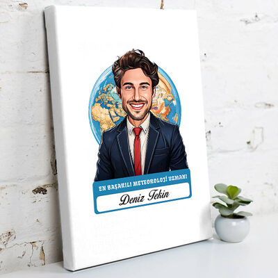 Karikatürlü En Başarılı Erkek Meteoroloji Uzmanı Kanvas Tablo - 1