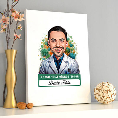 Karikatürlü En Başarılı Erkek Mikrobiyolog Kanvas Tablo - 2