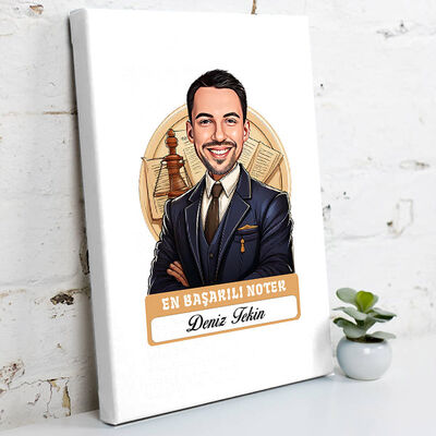 Karikatürlü En Başarılı Erkek Noter Kanvas Tablo - 1