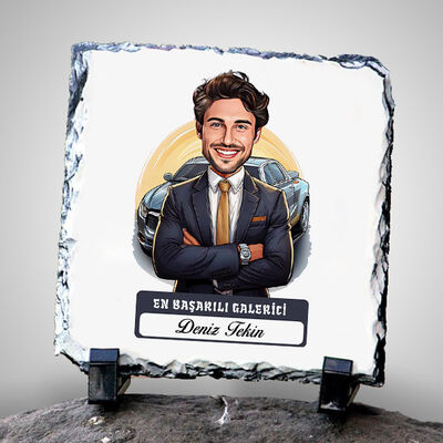 Karikatürlü En Başarılı Erkek Oto Galerici Dekoratif Taş - 1