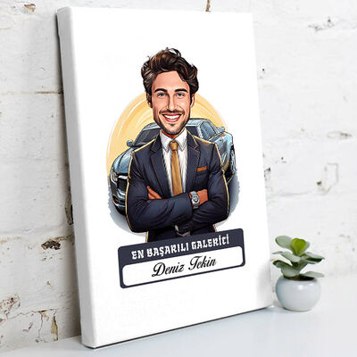 Karikatürlü En Başarılı Erkek Oto Galerici Kanvas Tablo - 1
