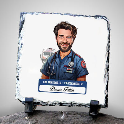 Karikatürlü En Başarılı Erkek Paramedik Dekoratif Taş - 1