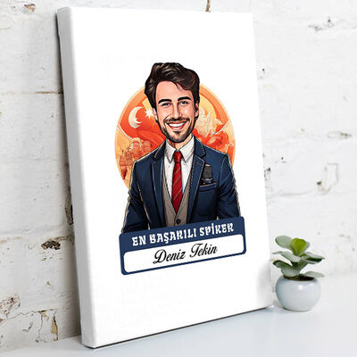 Karikatürlü En Başarılı Erkek Sipker Kanvas Tablo - 1