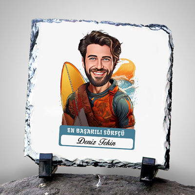 Karikatürlü En Başarılı Erkek Sörfçü Dekoratif Taş - 1