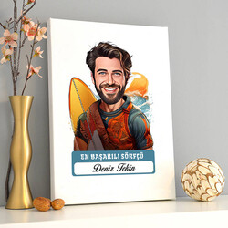 Karikatürlü En Başarılı Erkek Sörfçü Kanvas Tablo - 2