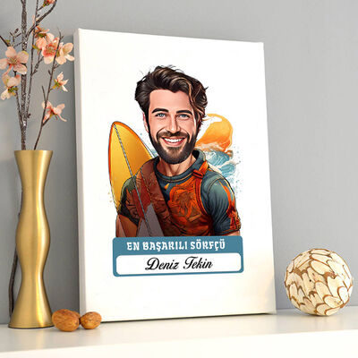 Karikatürlü En Başarılı Erkek Sörfçü Kanvas Tablo - 2