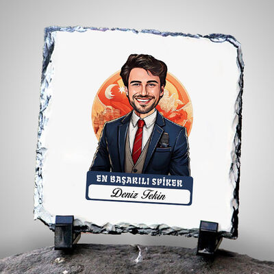 Karikatürlü En Başarılı Erkek Spiker Dekoratif Taş - 1