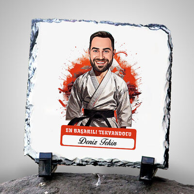 Karikatürlü En Başarılı Erkek Tekvandocu Dekoratif Taş - 1