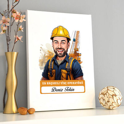 Karikatürlü En Başarılı Erkek Vinç Operatörü Kanvas Tablo - 2