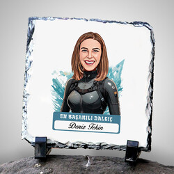 Karikatürlü En Başarılı Kadın Dalgıç Dekoratif Taş