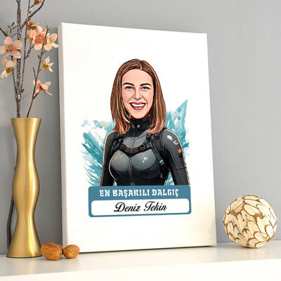 Karikatürlü En Başarılı Kadın Dalgıç Kanvas Tablo - 2