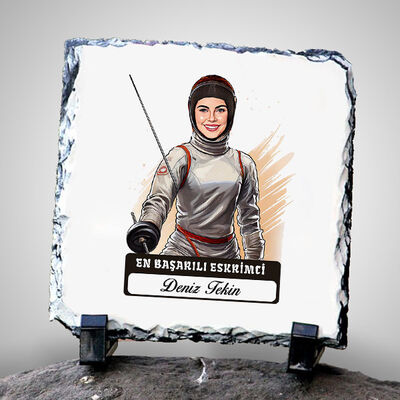 Karikatürlü En Başarılı Kadın Eskrimci Dekoratif Taş - 1