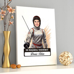 Karikatürlü En Başarılı Kadın Eskrimci Kanvas Tablo - 2