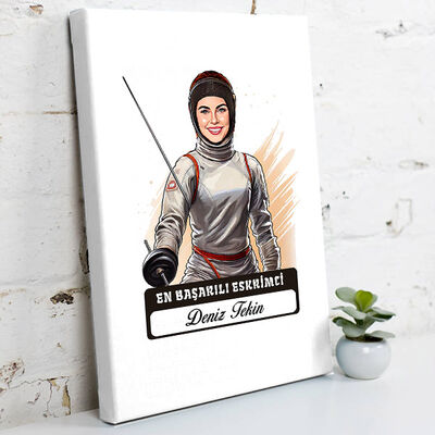 Karikatürlü En Başarılı Kadın Eskrimci Kanvas Tablo - 1