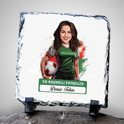 Karikatürlü En Başarılı Kadın Futbolcu Dekoratif Taş - 1