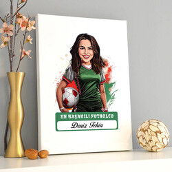 Karikatürlü En Başarılı Kadın Futbolcu Kanvas Tablo - 2