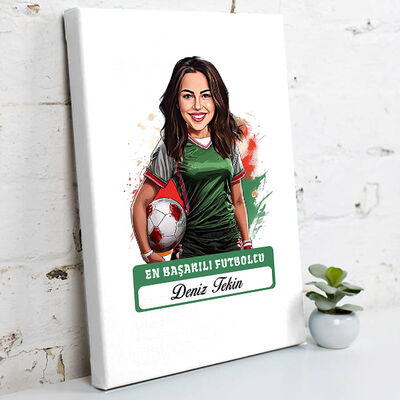 Karikatürlü En Başarılı Kadın Futbolcu Kanvas Tablo - 1