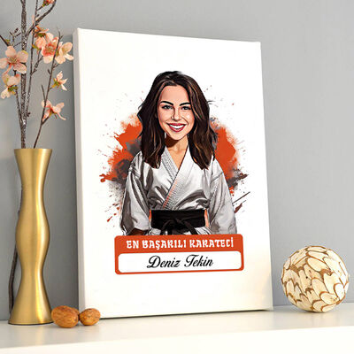 Karikatürlü En Başarılı Kadın Karateci Kanvas Tablo - 2