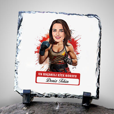 Karikatürlü En Başarılı Kadın Kick Boksçu Dekoratif Taş - 1