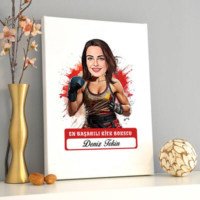 Karikatürlü En Başarılı Kadın Kick Boksçu Kanvas Tablo - 2