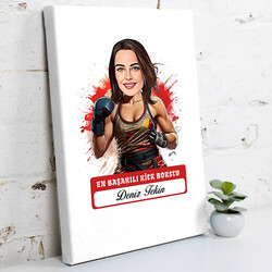 Karikatürlü En Başarılı Kadın Kick Boksçu Kanvas Tablo - 1