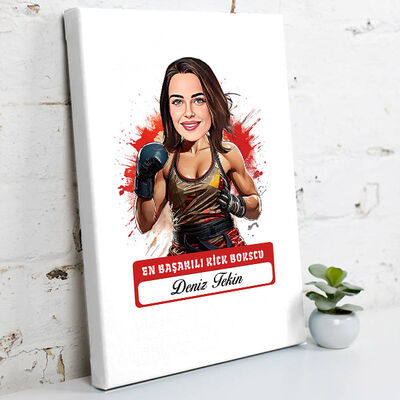 Karikatürlü En Başarılı Kadın Kick Boksçu Kanvas Tablo - 1