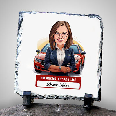 Karikatürlü En Başarılı Kadın Oto Galerici Dekoratif Taş - 1
