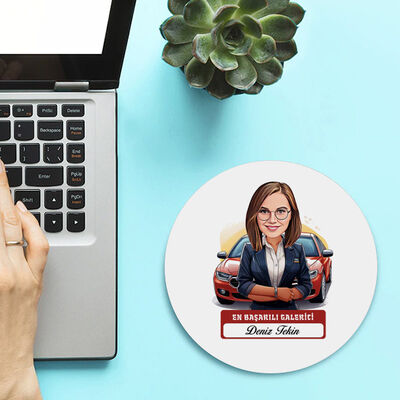 Karikatürlü En Başarılı Kadın Oto Galerici Mousepad - 2