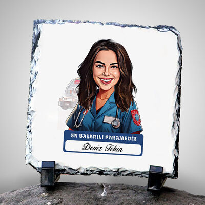 Karikatürlü En Başarılı Kadın Paramedik Dekoratif Taş - 1