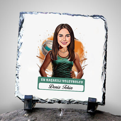 Karikatürlü En Başarılı Kadın Voleybolcu Dekoratif Taş - 1