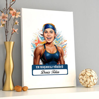 Karikatürlü En Başarılı Kadın Yüzücü Kanvas Tablo - 2