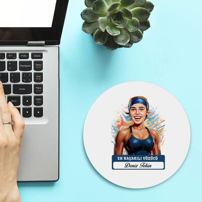 Karikatürlü En Başarılı Kadın Yüzücü Mousepad - 2