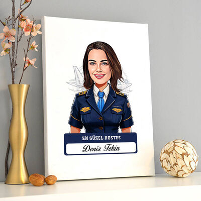 Karikatürlü En Güzel Hostes Kanvas Tablo - 2