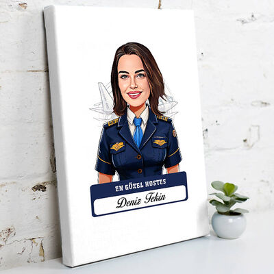 Karikatürlü En Güzel Hostes Kanvas Tablo - 1